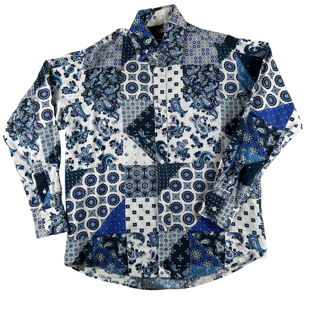 Luchiano Visconti Shirt Mens Medium Paisley Linen Long Sleeve Button Up 2 Ply